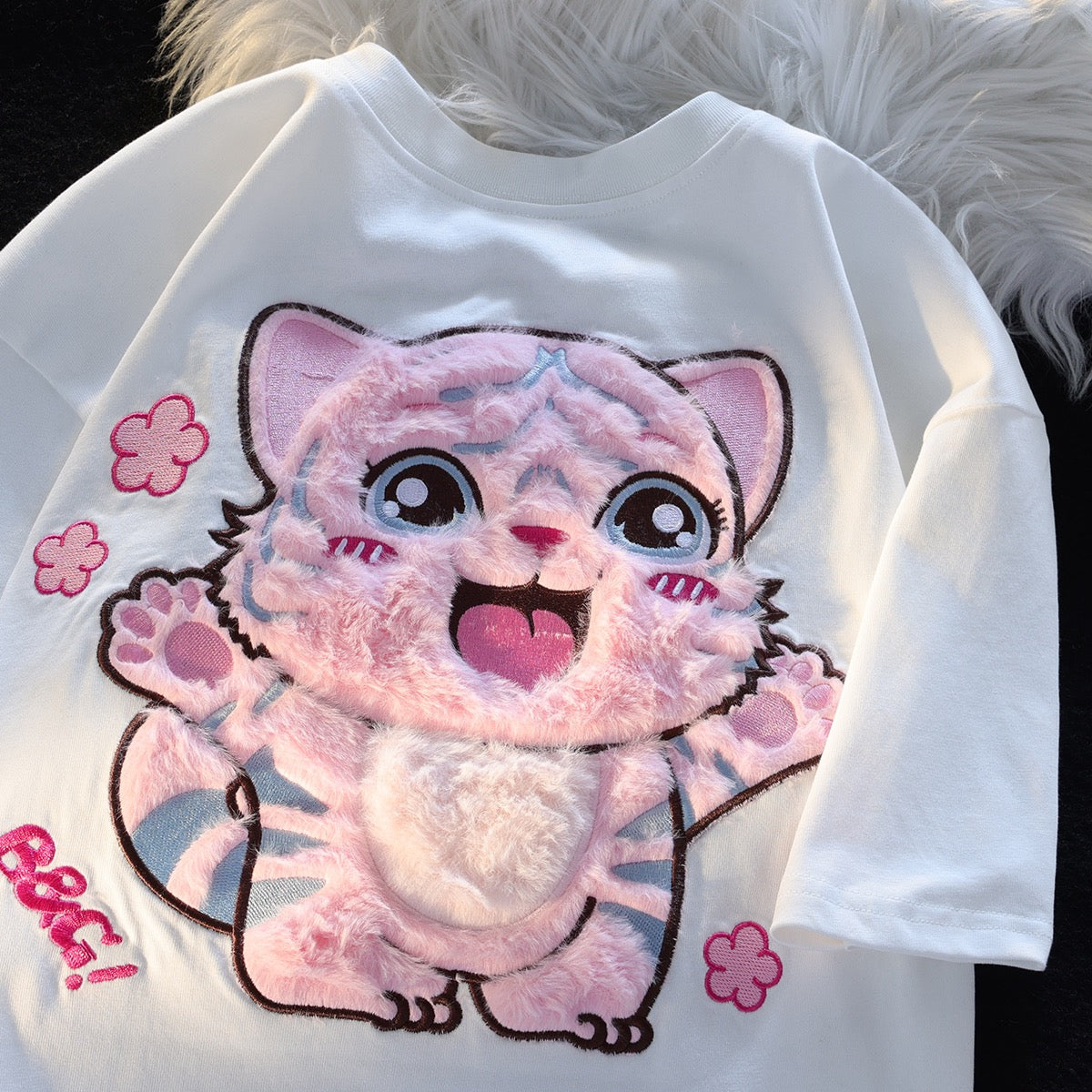 JWNEED kitten lovers to hug short-sleeved T-shirt men and women summer loose ins cute college wind clothes