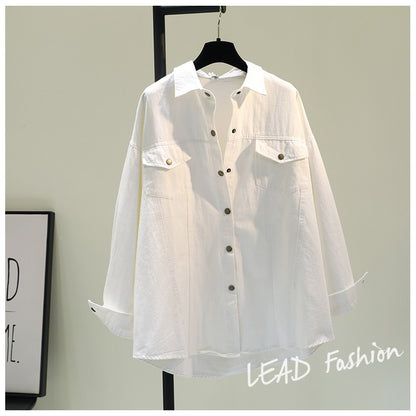 2023 spring new Korean version of the letter thickened shirt female bat sleeve loose casual shirt mid-length short coat