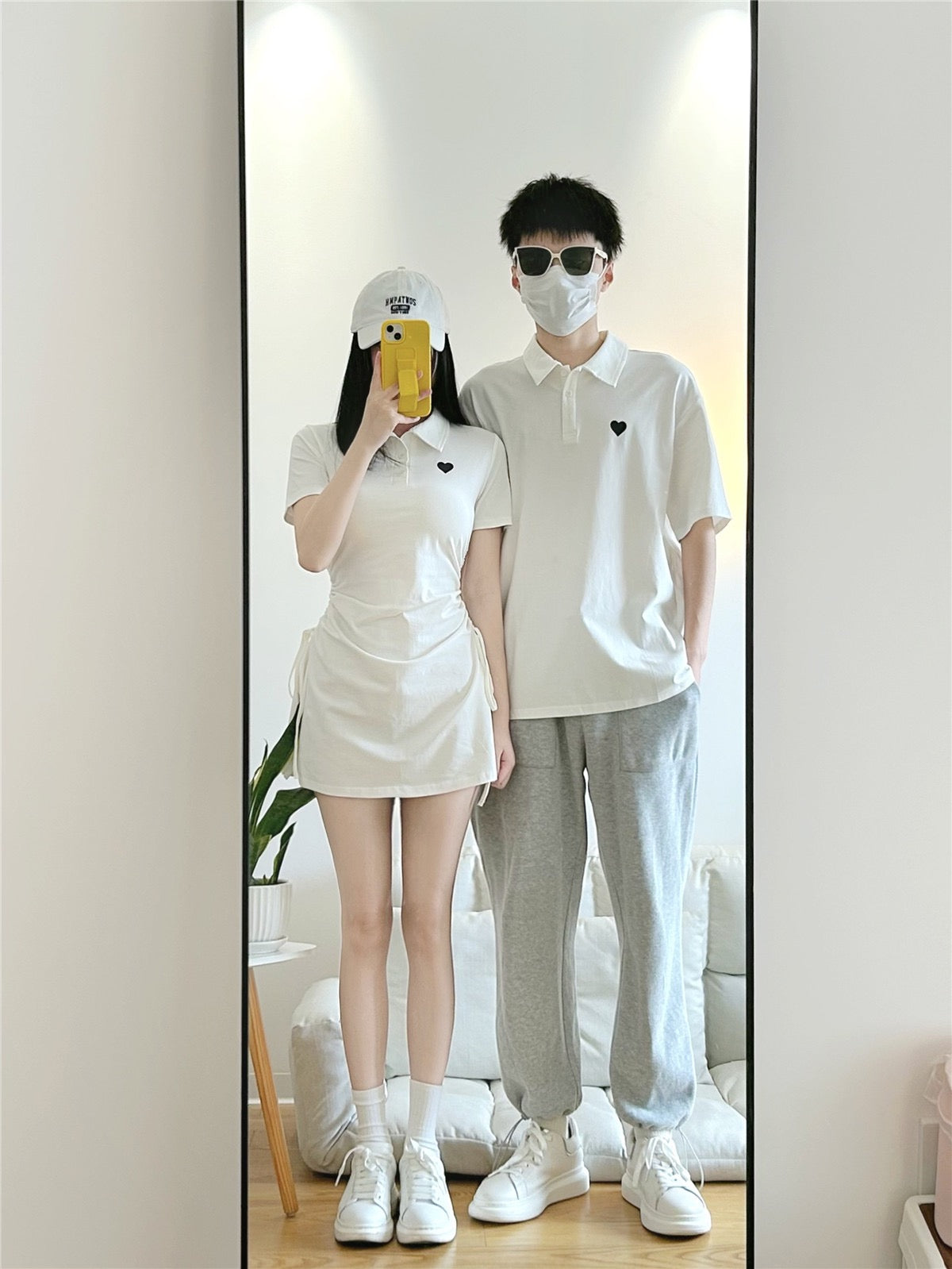 Couple wear summer short-sleeved t-shirt polo shirt a skirt a high-level sense niche summer your clothes my skirt college style