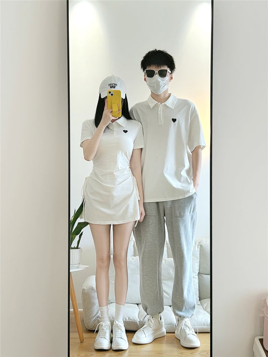 Couple wear summer short-sleeved t-shirt polo shirt a skirt a high-level sense niche summer your clothes my skirt college style
