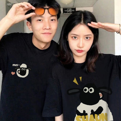 Different dopamine couples' summer clothes 2023 new summer high-end sense niche net red cotton short-sleeved T-shirt