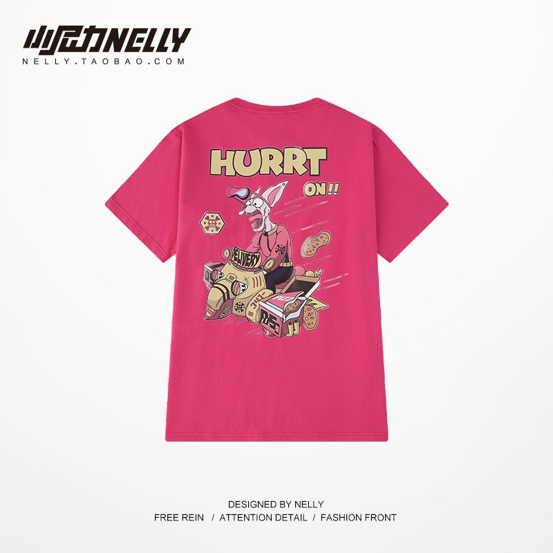 Harajuku style short-sleeved men's Korean version of the trend retro graffiti T-shirt loose all-match tide brand ins Douyin same style top clothes
