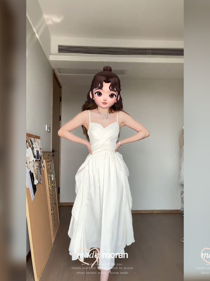 Seaside vacation style super fairy sling small white dress French gentle dress pure desire style temperament slightly fat and thin summer
