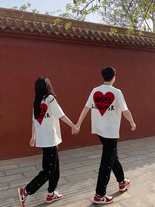 disoo net red couple outfit ins super hot large size short-sleeved white t-shirt 2022 new summer loose round neck