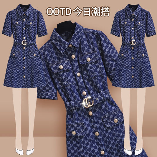 Denim dress female summer 2023 new summer dress small person can be sweet and salt Hong Kong flavor retro chic skirt