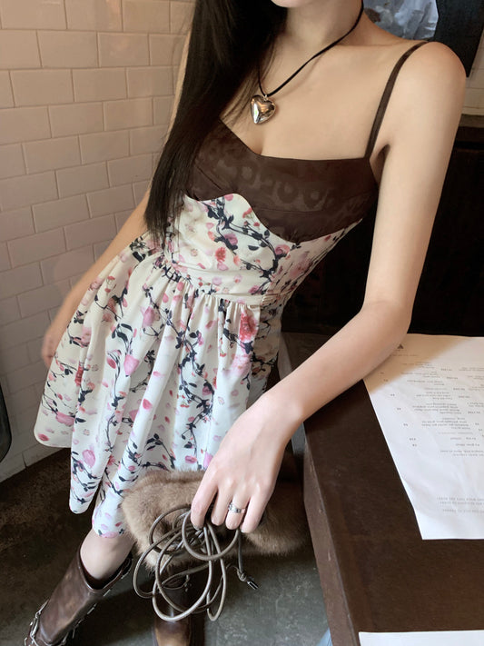 5.31 CHICYOU [Romantic Summer] Color Matching Brown Slit Dress