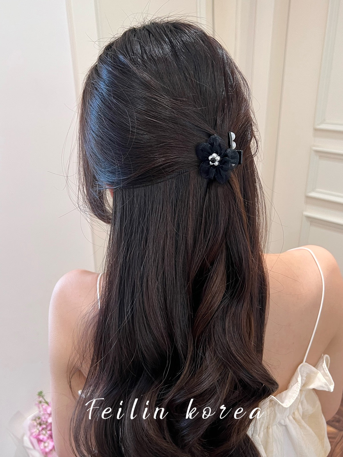Mesh pearl clip black hair clip female clip headdress hair catch bangs hair clip forehead hair ornament small shark clip