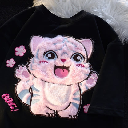 JWNEED kitten lovers to hug short-sleeved T-shirt men and women summer loose ins cute college wind clothes
