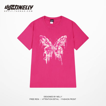 Hong Kong style pure cotton short-sleeved T-shirt men's summer ins trend bottoming shirt design sense loose cartoon mid-sleeved half-sleeved T-shirt