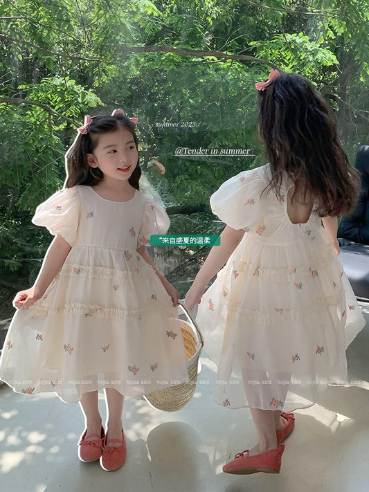 Girls dress 2023 summer new children's princess dress baby skirt summer tutu skirt mesh skirt six one