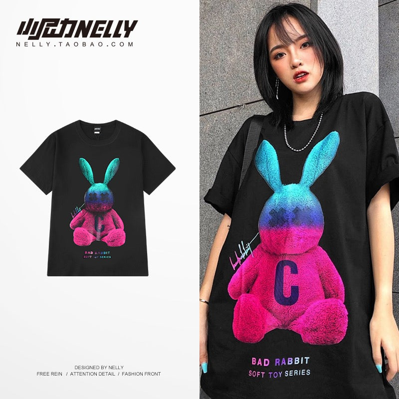 Short-sleeved men's and women's oversize tide brand t-shirt summer cotton graffiti half-sleeved loose Korean men's short-sleeved top