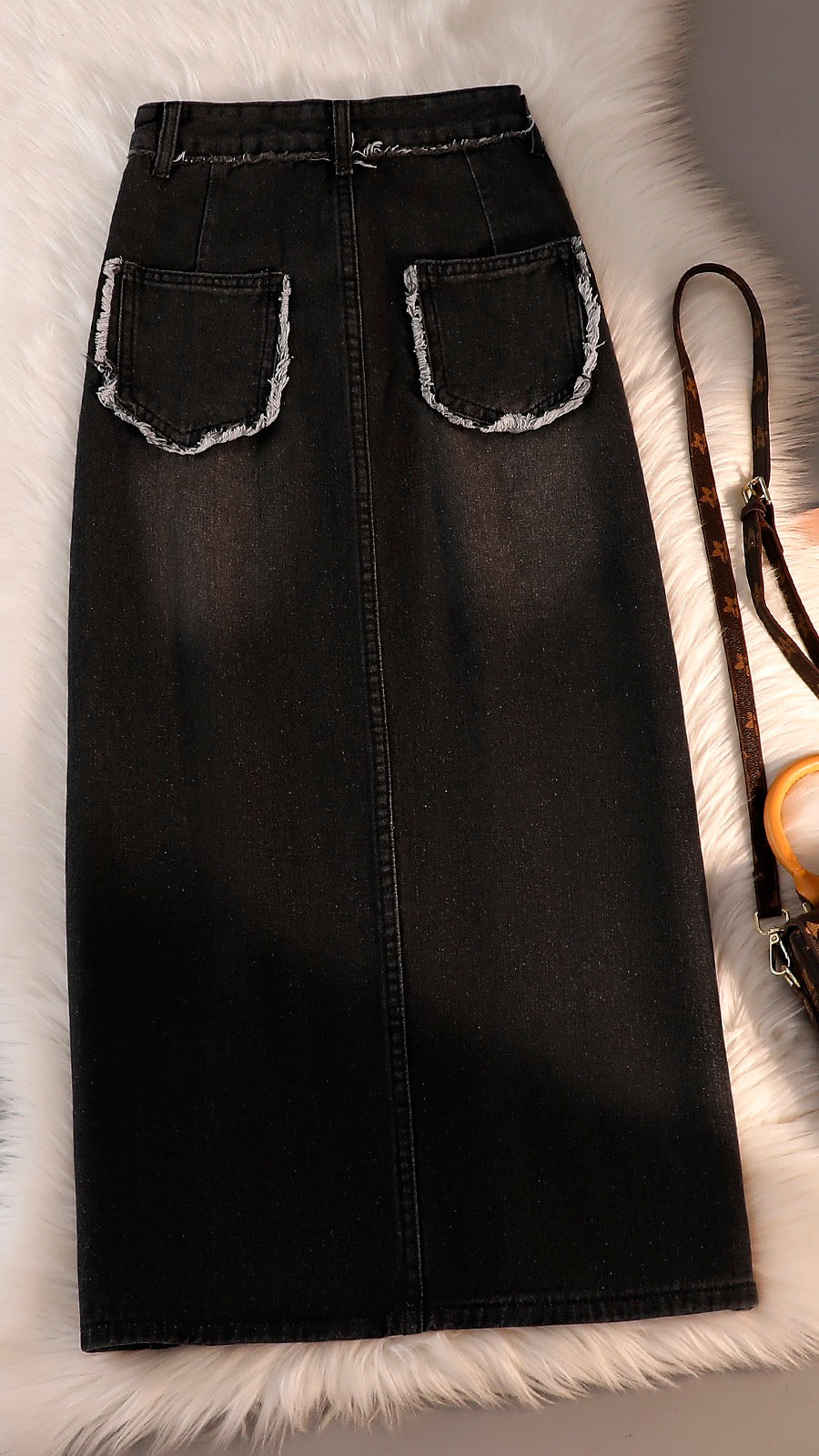 Retro high waist denim skirt women's skirt 2023 summer hip-covering and thin mid-length side slit a-line bag hip skirt