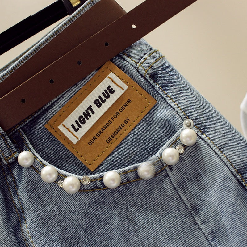 Small people wear a complete set of fashion suit skirt half-length denim skirt new short-sleeved top two-piece summer female