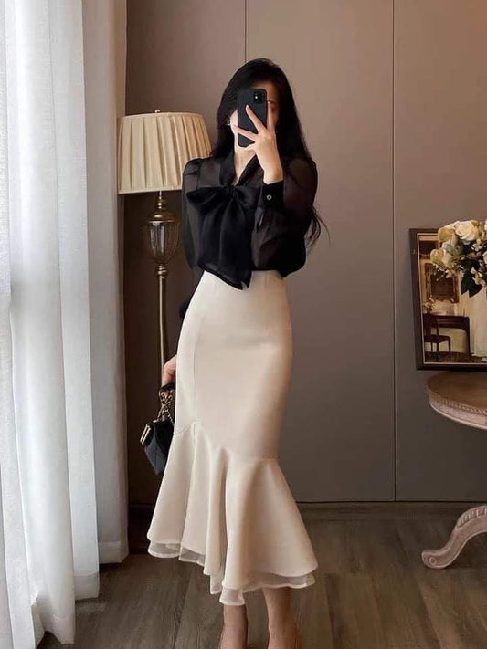 Design sense small crowd black mermaid skirt skirt high waist temperament self-cultivation slim bag hip skirt long skirt female spring and summer