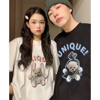 Very fairy couple outfit summer high-end 2023 new style different short-sleeved T-shirt suit one man and one woman