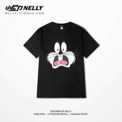 Summer new Japanese hip-hop Hong Kong casual hip-hop tide brand couple models pure cotton short-sleeved t-shirt trendy men and women tee