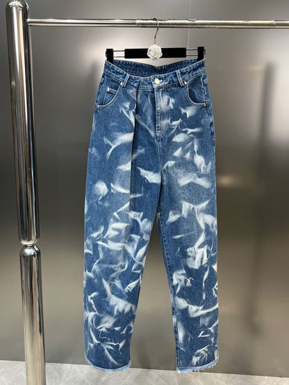 Grapefruit MM 2023 Summer Square Collar Sleeveless Sleeveless Color Matching Waist Suspender Straight Leg Pants European and American Hot Girl Style Denim Suit