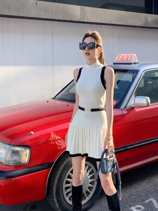 High-end sense of small fragrance knitted dress women's summer new slim vest skirt French niche temperament a-line skirt