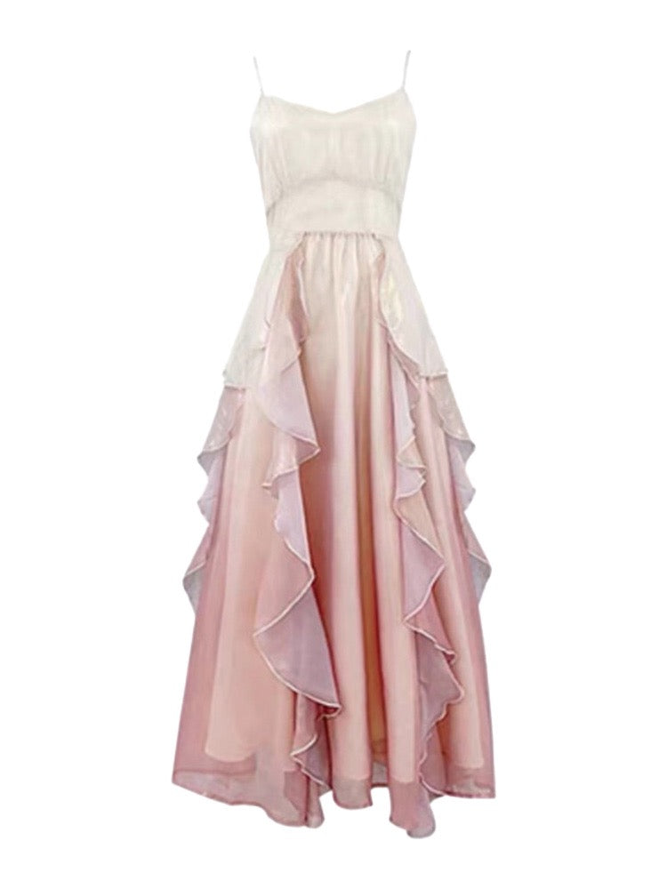 Lotus leaf edge temperament suspender dress pure desire super fairy heavy industry dress Thai-style minority holiday seaside beach summer