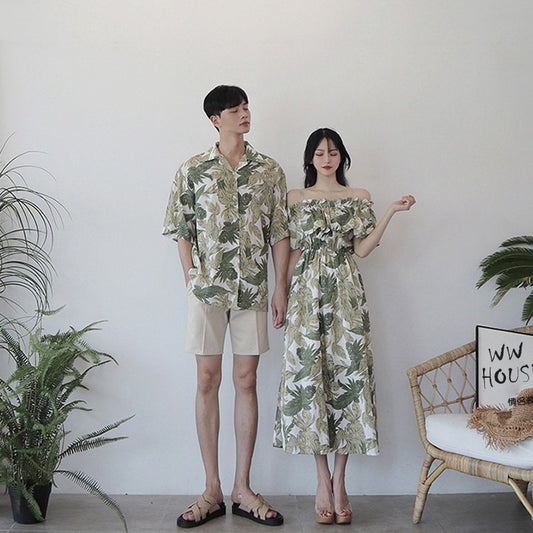 Couple wear summer dress new seaside vacation beach suit dress long skirt niche design sense shirt one dress one skirt