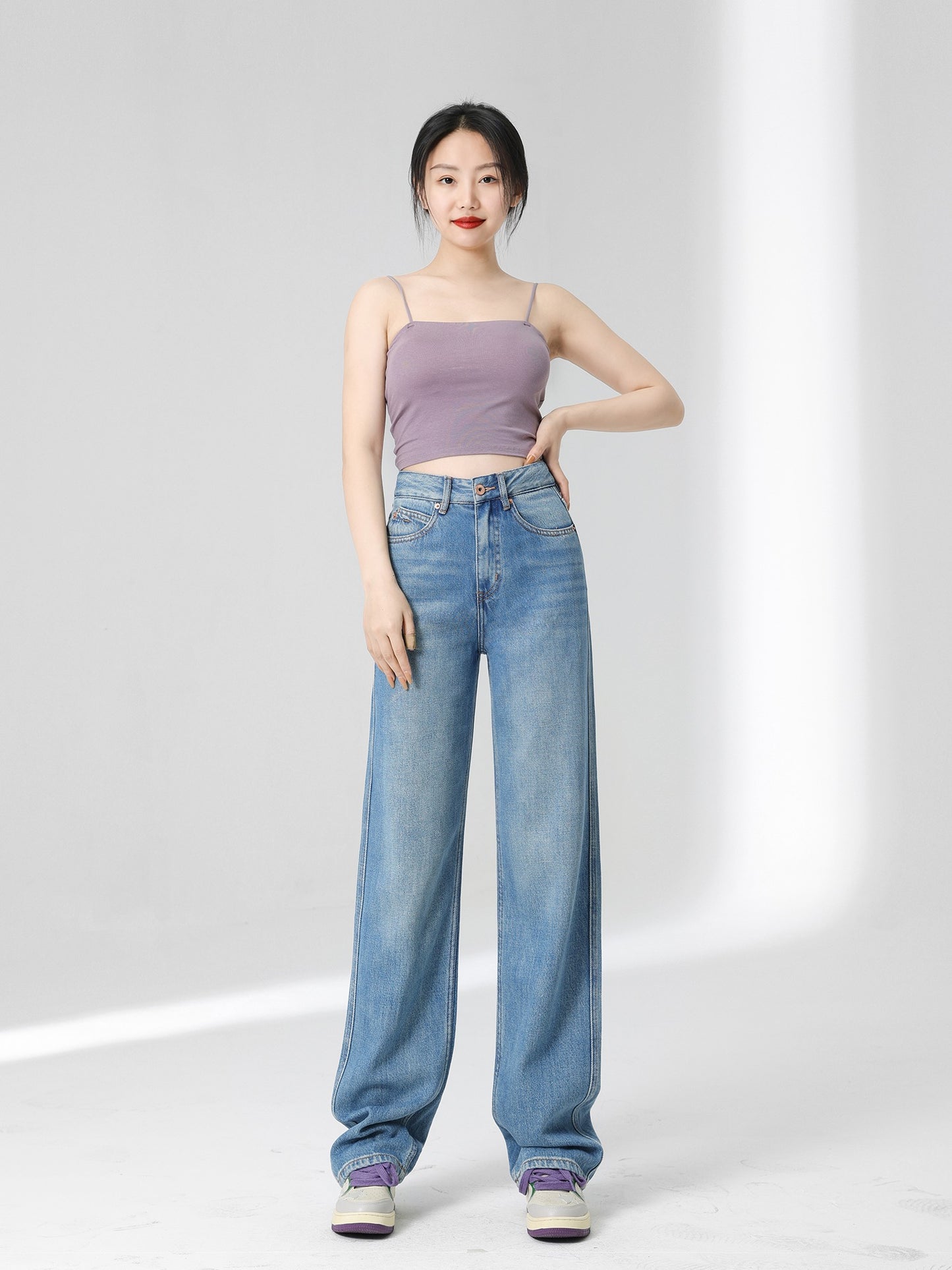 Wang Youshan high-waist denim wide-leg pants women's loose vertical trousers spring and summer 2023 new slim mopping pants