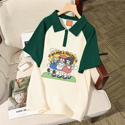 POLO collar pure cotton short-sleeved casual sports suit women's Korean version loose summer fashion age-reducing wide-leg pants two-piece set