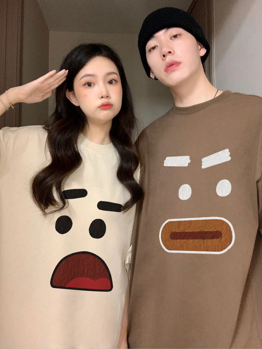 Disoo is different, special couple outfit summer suit short-sleeved niche high-end sense spring tide brand coffee color T-shirt suit female