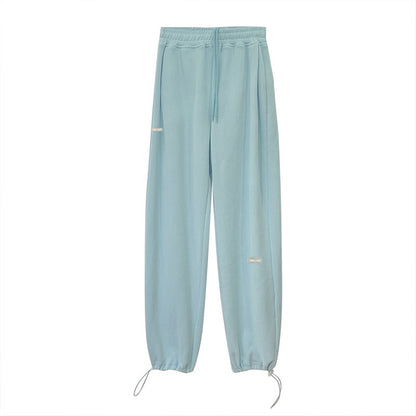 Homemade baby blue loose drawstring trousers 2023 spring and autumn new sports pants ins trendy casual straight leg trousers