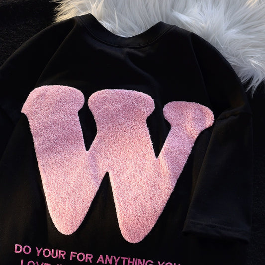 JWNEED milk series sweet letters couple models loose short-sleeved T-shirt men and women summer ins art all-match college style