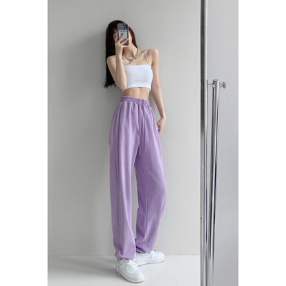 Hot girl blogger style loose sports pants women's spring and summer new slim drawstring leggings high waist casual straight leg pants