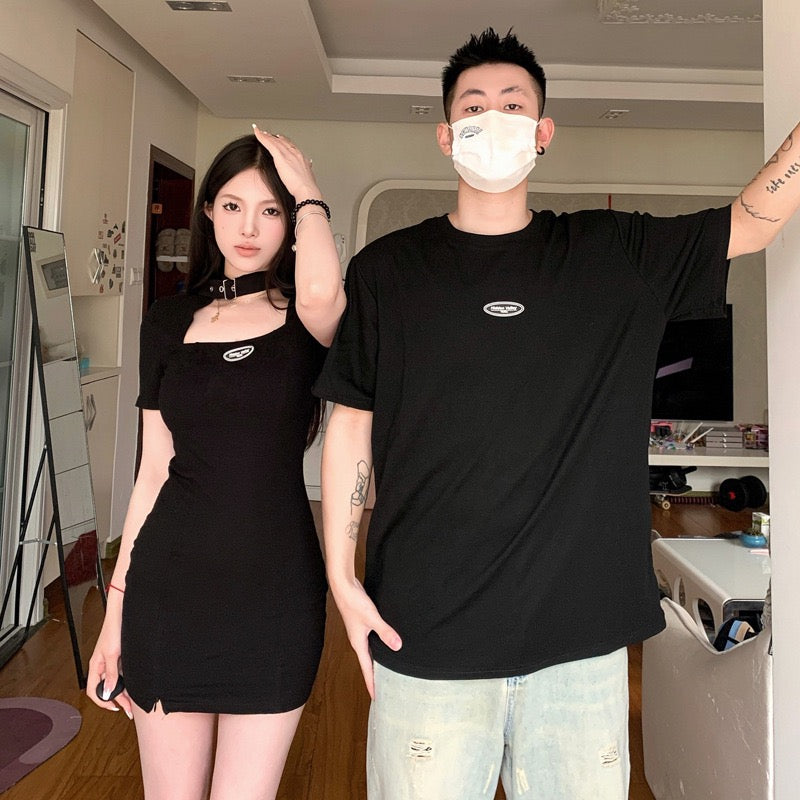 French couple outfit summer niche design sense one dress one skirt 2023 new spring high-end suit short-sleeved T-shirt