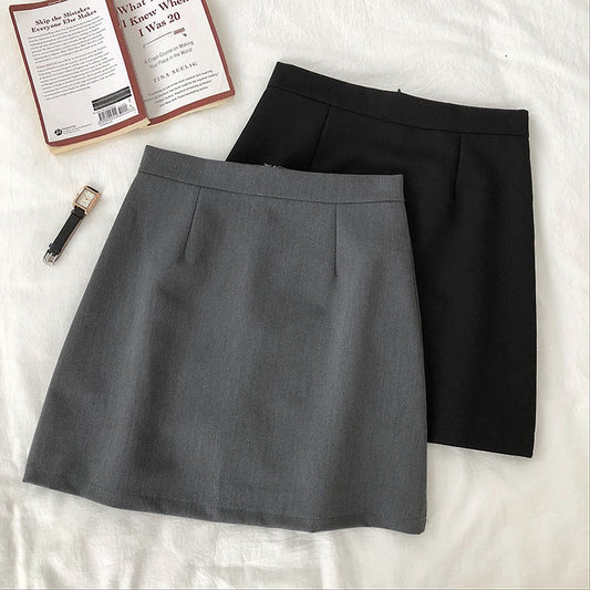 Pure color high waist suit A-line skirt women's spring 2023 new Korean version of the basic style thin anti-skid skirt trendy