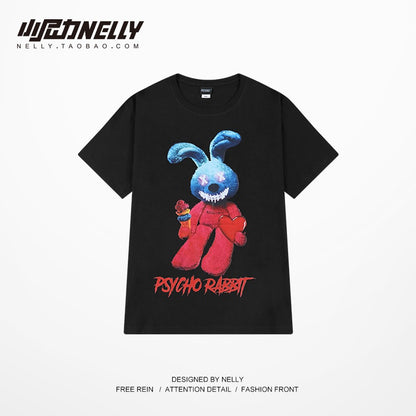 Tide brand short-sleeved t-shirt men and women 2023 summer new Japanese cartoon rabbit loose couple students half-sleeved T-shirt