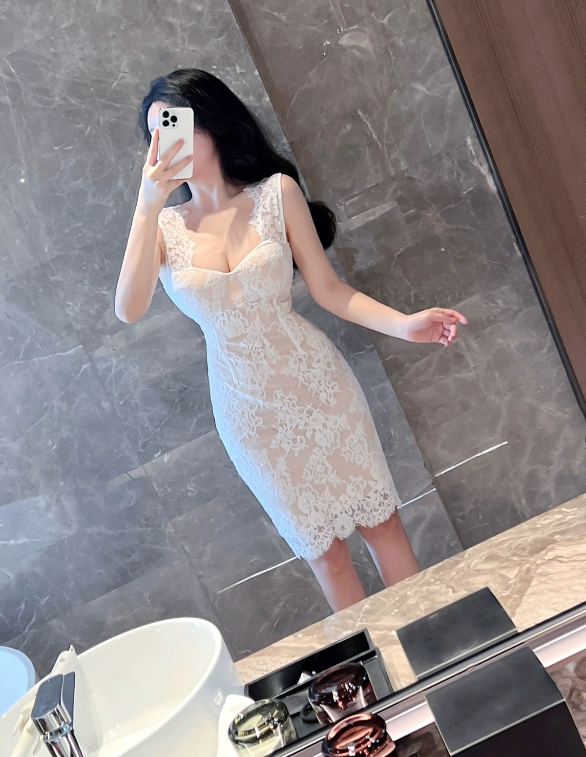 White Temperament Slim Slimming Lady Style Lace Dress Lee Nhi Boutique White Temperament Slim Slimming Lady Style Lace Dress Lee Nhi Boutique