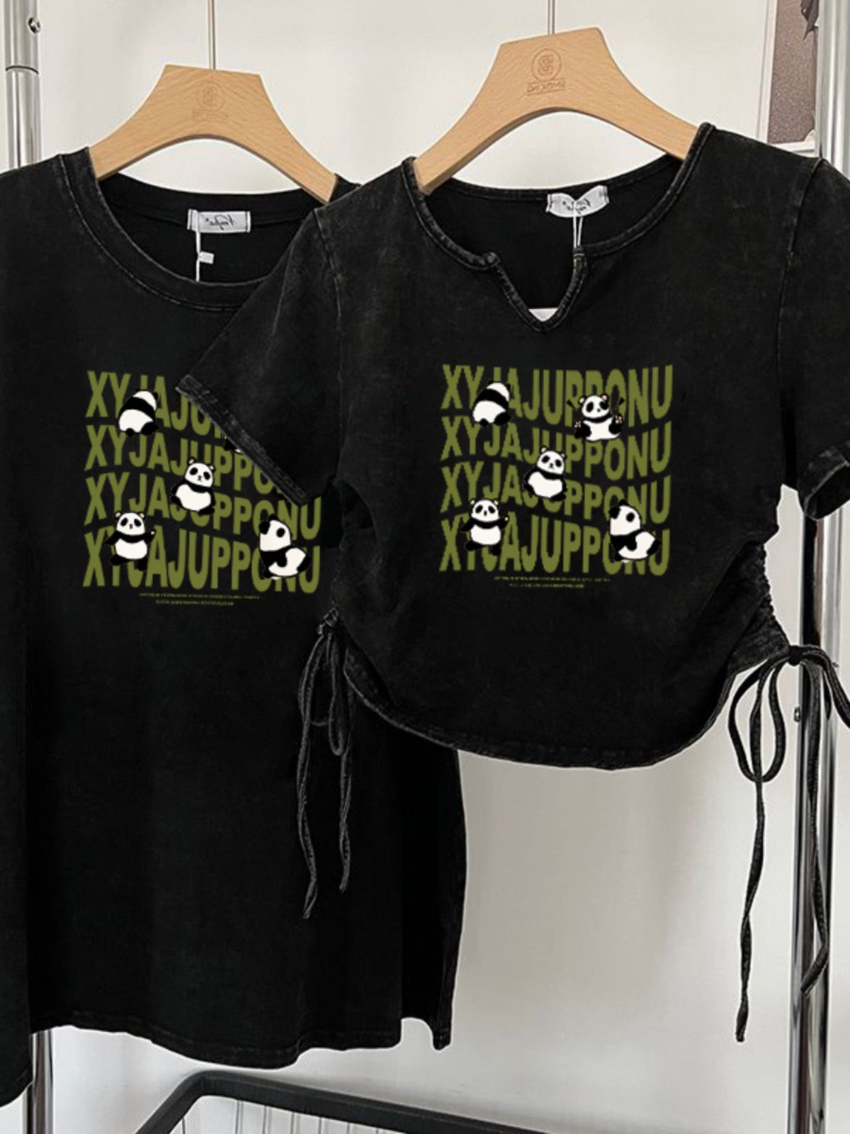 Girlfriends and sisters couples wear old washed short-sleeved t-shirt women's summer slimming t-shirt short drawstring hot girl top