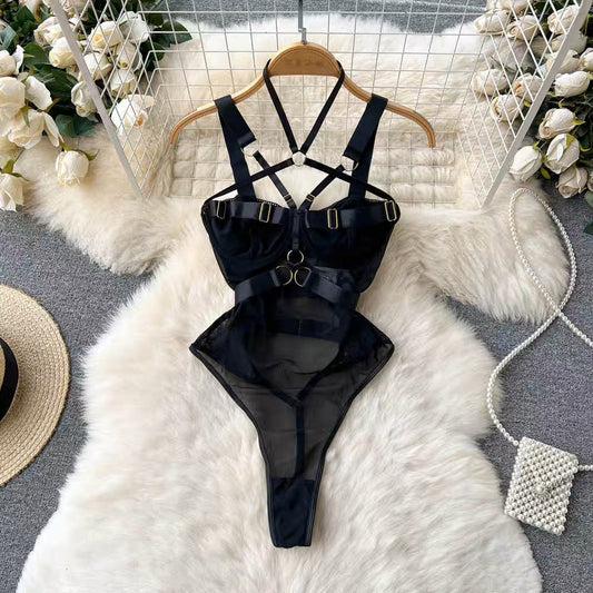 Summer sexy retro foreign style babes pure desire wind lace mesh gauze ruffles waist wrap chest sling dress