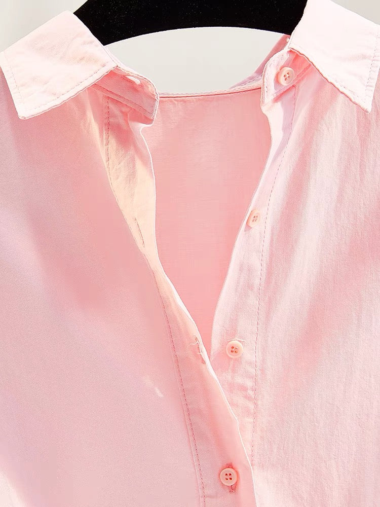 Pink embroidery literary long-sleeved cotton shirt women 2023 early autumn new Korean version loose casual shirt thin coat cardigan