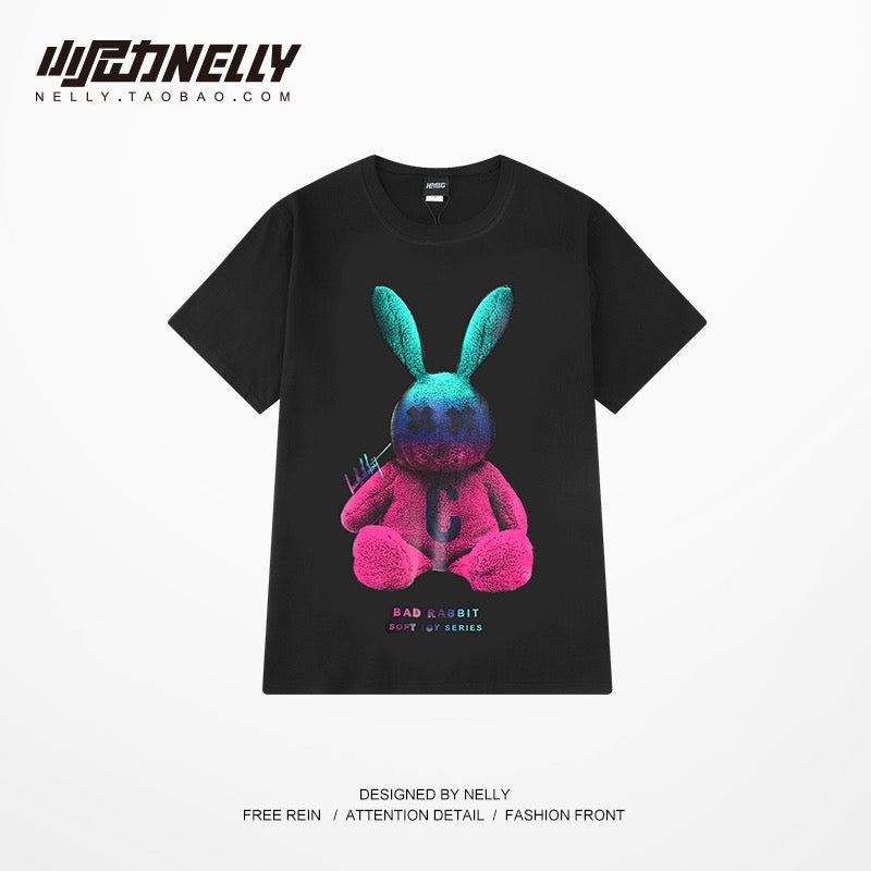 Short-sleeved men's and women's oversize tide brand t-shirt summer cotton graffiti half-sleeved loose Korean men's short-sleeved top