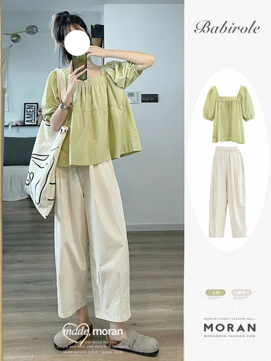 Summer two-piece set, small fresh tops and pants, small people wear a whole suit, casual women, lively and age-reducing western style