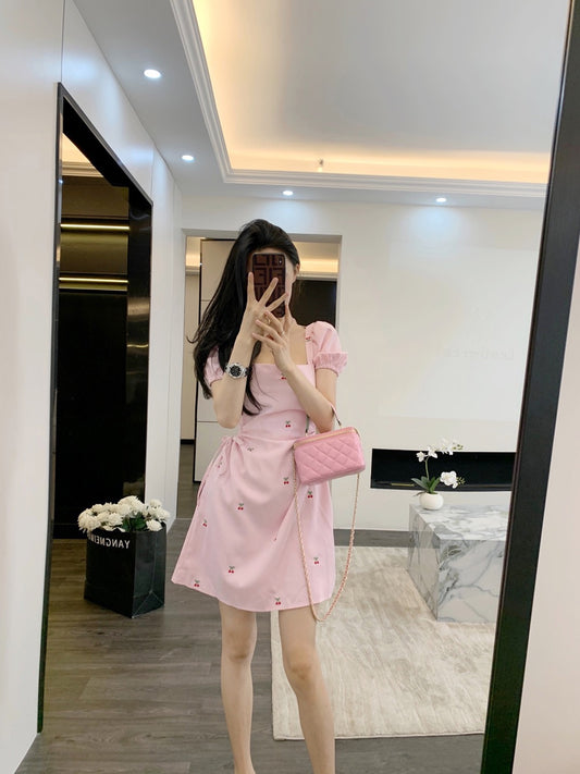 Leathercat dress women's summer new high-level sense of temperament sweet and thin waist small short skirt