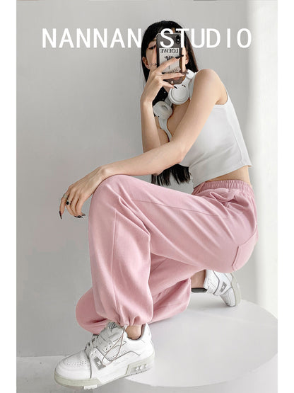 Pants king of the year!  Sweet cool hot girl loose pink sweatpants women's summer outerwear elastic waist wide-legged trousers