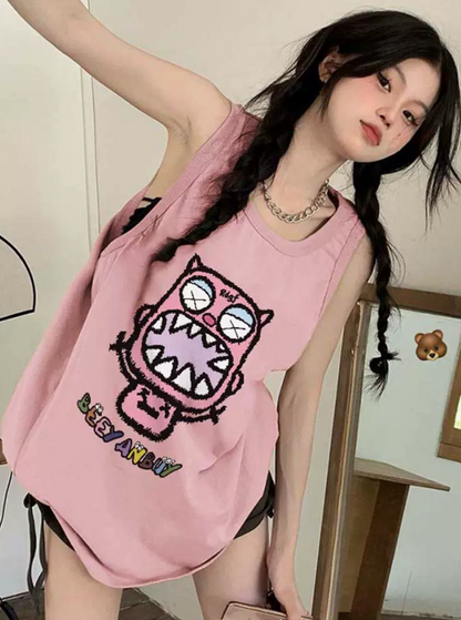 French chic pink small vest female summer outerwear vest sleeveless t-shirt small music festival wear jacket