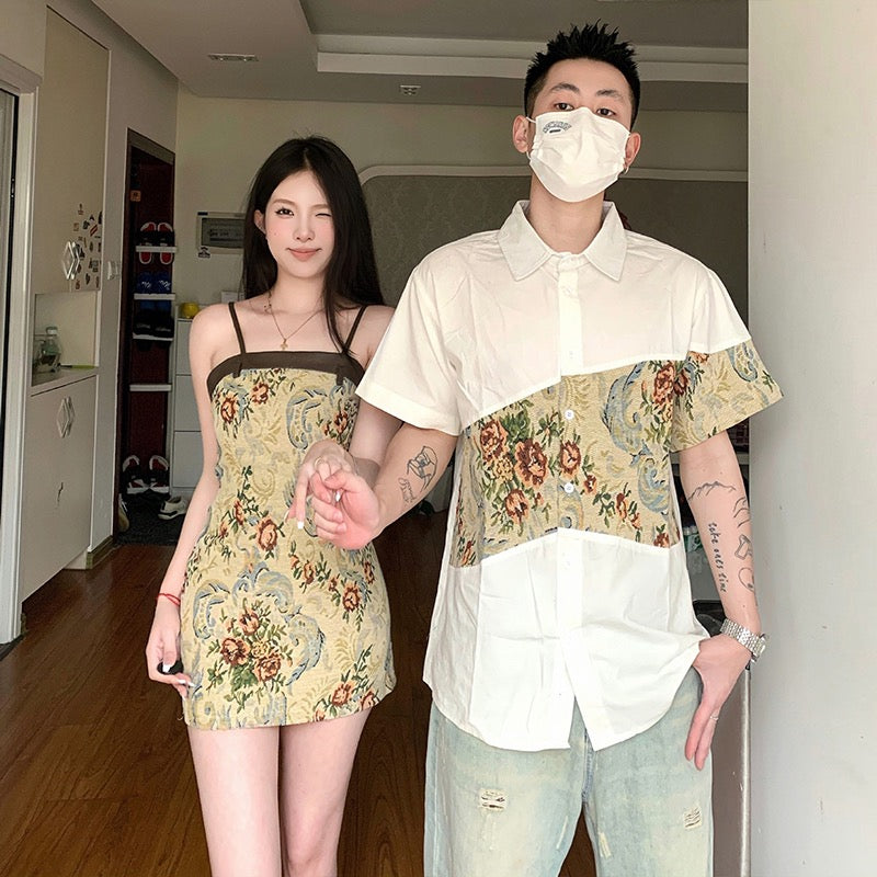 Different couple suits, your clothes, my skirts, 2023 new summer short-sleeved shirts, high-end super hot dresses