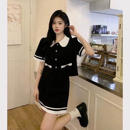 Large size women's clothing, small fragrant wind, casual skirt suit, women's summer fat MM covering meat, showing thinness, fatness and age reduction two-piece suit