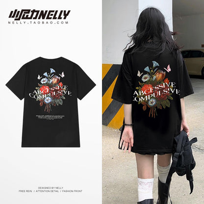 European and American style retro T-shirt men's summer American street hip-hop ins tide brand short-sleeved Hong Kong style national tide tee half-sleeved bf