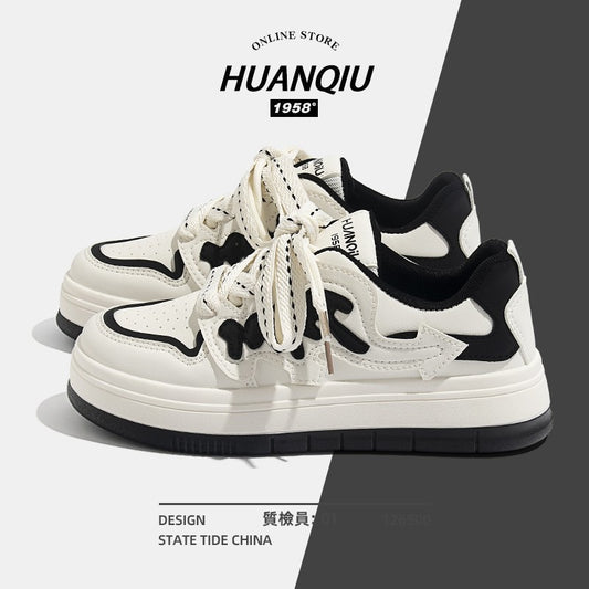 HUANQIU global skate shoes women's summer 2023 new black and white panda shoes all-match niche design small white shoes