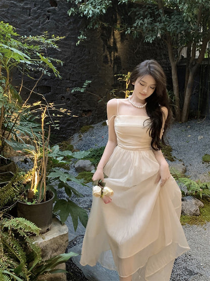 Pure desire wind waist strap dress women's summer 2023 new sexy temperament skirt high-end mid-length skirt