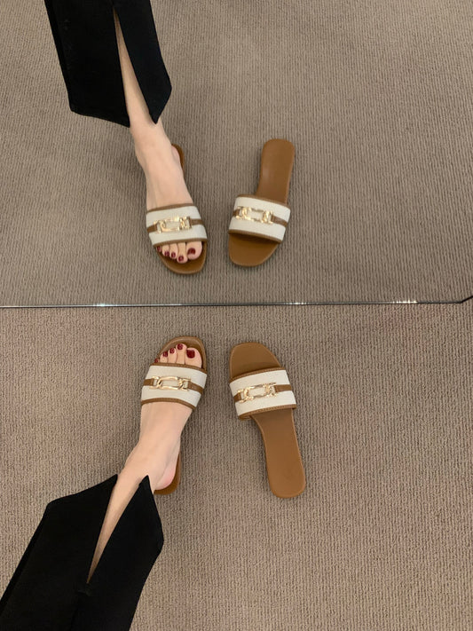 Flat-bottomed French slipper women's shoes 2023 new summer outerwear fashion seaside beach sandals sandals