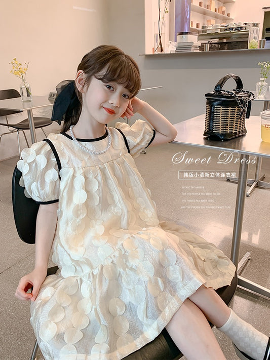 Girls summer dress 2023 new foreign style children's skirt summer children's clothing little girl puff sleeve princess dress