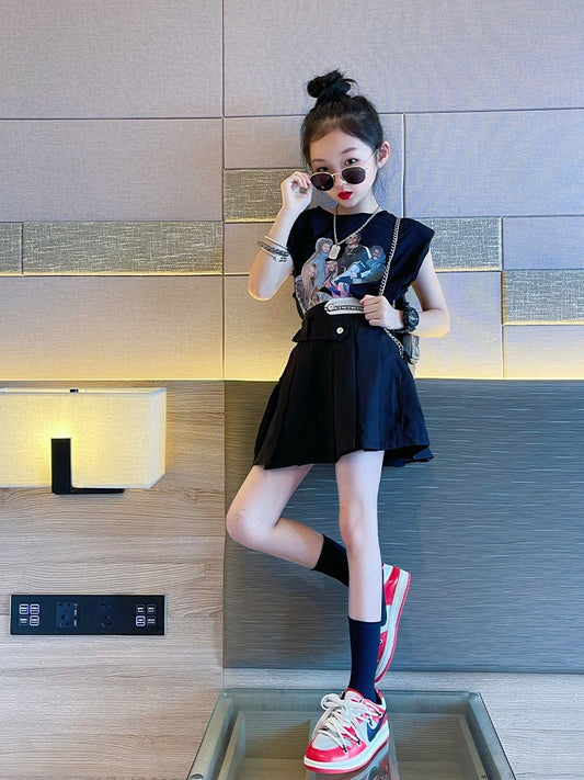 Girls' suit skirt summer thin section 2023 new big girl fried street JK suit foreign style children's summer two-piece set